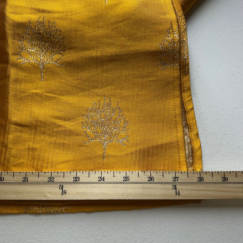 Mens Mustard Yellow Gold Tree Embroidered Kurta Tunic Mandarin Collar Size 44 - Picture 12 of 15